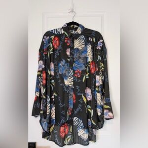 Free People Floral Silky Nights Button-Down High Low Tunic Size XS